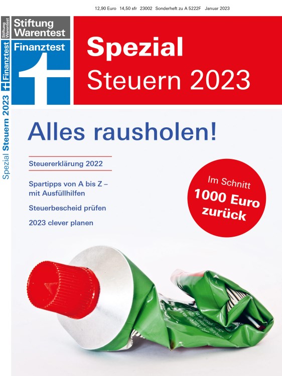 Infos. Tipps und Ausfüllhilfen zur Steuererklärung 2022 und schon jetzt die Steuerersparnis bei den Steuern 2023 planen finden sich im neuen Finanztest Spezial Steuern